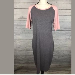LULAROE Medium M Julia Pink Gray Basic Solid Knee